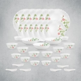 La Opala Opal Glass Crockery | For Family Of 6 | Dinner Set 35 Pcs Rose Garden | Plates & Bowls For Dining | Microwave Safe | 100% Vegetarian | Extra Strong | Extra Light & White