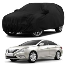 Sulfar 100% Water Resistant Car Body Cover Compatible with Mirror & Antenna Pockets for Hyundai Sonata (Triple Stitched, Full Bottom Elastic, Black)