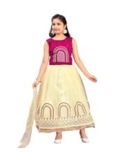 Aarika Girls Ethnic Wear Maroon-Beige Colour Thread Embroidery Net Lehenga Choli Set (4-10 Years)