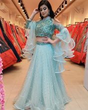 Mert India Embellished Semi Stitched Lehenga Choli(Light Blue)