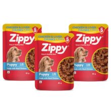 Zippy 1-12 Month Puppy Dog Food 255G, Pack Of 3 (85G Each Pack) Chicken & Liver Chunks In Gravy Of Real Chicken | Gravy Meal Helps Strengthen Dog’S Immune System | Maintaining Strong Bones & Teeth