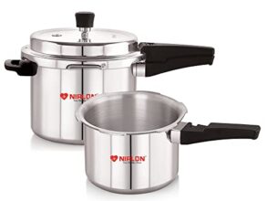 NIRLON Combo Induction Base Outer Lid Aluminium Pressure Cooker, 3 and 5 Liters with Common Lid, Silver