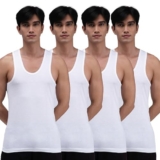 Amul Comfy Men Cotton Solid White Sleeveless Vest Pack Of 4