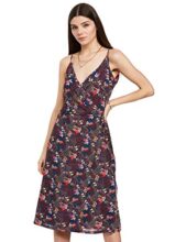 Miss Olive Women’s Navy Blue Floral Wrap Knee-Long Dress(MOSS19D12-79-178,Multi-Navy Blue,L)