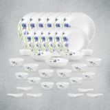 La Opala Opal Glass Crockery | For Family Of 6 | Dinner Set 35 Pcs Floral Fountain | Plates & Bowls For Dining | Microwave Safe | 100% Vegetarian | Extra Strong | Extra Light & White