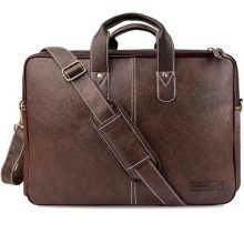 Amazon Basics Synthetic Leather Office Laptop Bag | Fits Up To 14/15.6/16 Inch Laptop/Macbook | Adjustable Handle | Shoulder Strap | For Men (Tan)