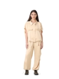 ONLY Women Solid Polyester Boxy Fit Beige Shirt