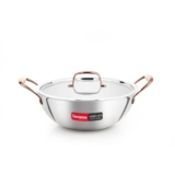 Crystal TriPro -Triply Stainless Steel Extra Deep Kadai with Lid – 26 cm (Induction Bottom), with Rose Gold Handle (CTP-EDK-003A)