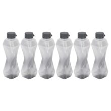 PEARLPET Twist BPA-Free Plastic Water Bottle Set |Lightweight, Leak-Proof & Freezer Safe – Pack of 6 (1000ml Each), Grey