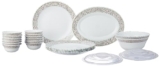 Larah by Borosil Waltz Fluted Series Opalware Dinner Set | 23 Pieces for Family of 6 | Microwave & Dishwasher Safe | Bone-Ash Free | Crockery Set for Dining & Gifting | Plates & Bowls | White