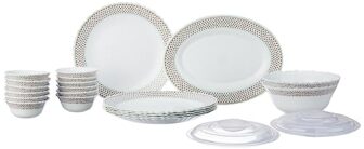 Larah by Borosil Waltz Fluted Series Opalware Dinner Set | 23 Pieces for Family of 6 | Microwave & Dishwasher Safe | Bone-Ash Free | Crockery Set for Dining & Gifting | Plates & Bowls | White