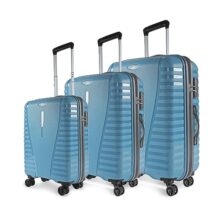 Aristocrat Airpro Set of 3 Large Size (Check-in), Medium Size (Check-in) & Cabin (Small Size) Hard Case Trolley Bags, 8 Wheels, Polypropylene Case, Unisex, 3-Yr Global Warranty, Coral Teal Blue