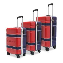 Tommy Hilfiger Hard Luggage Set of 3 (Small, Mid and Large) Las-Vegas – Red & Navy | Check-in Trolley Bags with TSA Lock | 360° Spinner Wheels | Telescopic Handle | Hardshell PC Suitcase