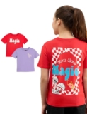 Amazon Brand – Symbol Girl’s Stretchable Graphic Print Oversized Fit T-Shirt (KD-TSG-SS25-150 (Pack of 2) (6-14 yrs)_Red/Lavender 8-10Y)