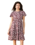 Amazon Brand – Symbol Women’s Rayon Fit and Flare One Piece Knee Length Tiered Dress (DR-13 Cont_Plum_M)