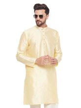 Vastramay Men’s Beige Silk Blend Kurta_M_Beige