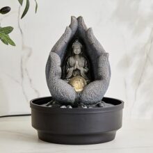 Home Centre Alpine Modern Polyresin Buddha in Palm Water Fountain – 22x27cm