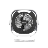 amazon basics Mini Rechargeable Portable Fan with LED Lighting | USB Charging | 3 Speeds & 2 Light Settings | 1800mAh upto 7-Hour Battery Backup (Black and White)
