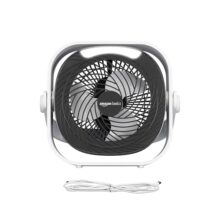 amazon basics Mini Rechargeable Portable Fan with LED Lighting | USB Charging | 3 Speeds & 2 Light Settings | 1800mAh upto 7-Hour Battery Backup (Black and White)
