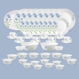 La Opala Diva Classique Collection Opal Glass Crockery | For Family Of 8 | Dinner Set 53 Pcs Blue Daisy | Plates, Bowls & Cups For Dining | Microwave Safe | 100% Vegetarian | Extra Strong | White