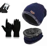 Perpetual Men’S Winter Wear Set – Bike Riding Gloves, Stylish Woolen Caps, Touchscreen Gloves, Neck Warmers, Beanie Cap For Cold Weather Mix Color 1 Set