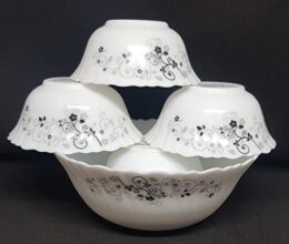 Diva From La Opala Laopala Diva Mystrio Black Desert Set (White),5 Pcs, Opal Glass,Floral Serving Bowl Veg Bowl
