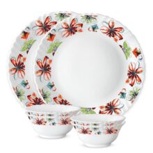 Larah by Borosil Silk Series Bali Opalware Dinner Set | 6 Pieces for Family of 2 | Microwave & Dishwasher Safe | Bone-Ash Free | Crockery Set for Dining & Gifting | Plates & Bowls | Floral Pattern