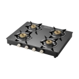 KAFF CTC 63 4B Gas Stove/Cooktop 4 Burners with Manual Ignition 63 CM, High Efficiency Brass Burners, Black Tempered Glass, Enamelled Pan Support (Black)