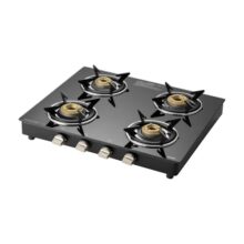 KAFF CTC 63 4B Gas Stove/Cooktop 4 Burners with Manual Ignition 63 CM, High Efficiency Brass Burners, Black Tempered Glass, Enamelled Pan Support (Black)