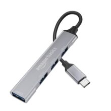 Amazon Basics 4-in-1 USB C Hub, Type C Multiport with 1 x USB 3.0 & 3 x USB 2.0 Ports, up to 5 Gbps High Speed Data Transfer for Laptop, MacBook, PC (Grey)