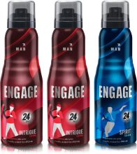 Engage Deo Combo 2 Intrigue For Him 165Ml & 1 Spirit For Him 165 Ml Deodorant Spray  –  For Men(495 Ml, Pack Of 3)
