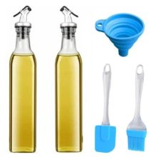 Fourthsky 500Ml Glass Oil Dispenser Bottle With Silicon Funnel, Oil Brush And Spatula (2Pc Oil Bottle + 1Pc Funnel + 1Pc Silicone Oil Brush & Spatula), Pack Of 1, Transparent 5 Pcs Com.