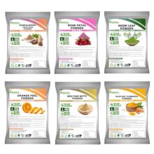 Henureeka Organic Face Pack Powder Combo Of Sandalwood (Chandan), Rose Petal,Multani Mitti, Orange Peel, Neem Leaf And Kasturi Turmeric Powder For Face And Skin Care (50Gm Each Packet)300Gm