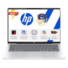 HP OmniBook 5 OLED (Previously Pavilion), Snapdragon X Processor 45 Tops (16GB LPDDR5x, 1 TB SSD), 2K 14”/35.6cm, Win11, Office24, Silver, 1.29kg, he0015QU, Multi-Day Battery, AI Laptop
