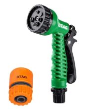 Btag 7-Pattern Garden Spray Gun Hose Nozzle with Adjustable Trigger Handle, Water Spray Nozzle for Car Wash, Lawn & Garden Watering – with Orange Connector (SPRAY001_Green)