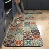 Jb’S Land Kitchen Mats For Floor Anti Slip Set Of 2 Pcs, Waterproof Anti-Slip Kitchen Runner Rugs With Printed Tile Design & Rubber Base, Cooking & Laundry (120X40 Cm + 60X40 Cm)