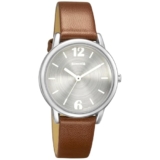 Sonata Excl Fkt Plain 3 Hands Silver Round Dial Tan A1Leather Strap Women’s Watch – NS8172SL02