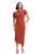 PURVAJA Women’s Bodycon Midi Short Sleeve High Neck Solid Dress [Ruby-747-Rust-S] Orange