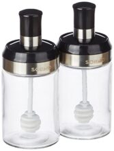 Amazon Brand – Solimo Borosilicate Glass Sauce Jar with Dipper, Set of 2 (250 ml Each) | Black