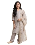 Amazon Brand – Symbol Girls Embroidered Anarkali Kurta Pant Set with Dupatta in Viscose Rich Blend_AW24-SK-SKD-VN-07_Grey_4-6 Years