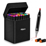 Corslet Dual Tip Colorful Art Markers Sketch Pens 48 Colors with Carrying Case For Painting Sketching Calligraphy Drawing, Chisel & Fine Tip Permanent Colouring Marker For Kids Adult, Multicolor (48)