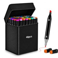 Corslet Dual Tip Colorful Art Markers Sketch Pens 48 Colors with Carrying Case For Painting Sketching Calligraphy Drawing, Chisel & Fine Tip Permanent Colouring Marker For Kids Adult, Multicolor (48)