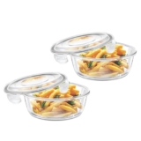 Signoraware Safe Store Glass Round Containers | Airtight & Leakproof | Microwave Safe | Ideal For Reheating, Baking Or Serving | Best For Office Lunch & Outdoor Activities (400Mlx2 | Setof2 | Clear)