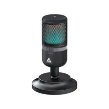 Audio Array AM-C22 RGB USB Microphone with stand | One touch Mute Button, Easy Volume Control & Headphone Jack for monitoring | Singing, Streaming, Gaming, Podcasting | PC, Mac
