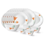 Larah by Borosil Firefly Fluted Series Opalware Dinner Set of 6 Full Plate 6 Quarter Plates 6 Veg Bowls 6 Soup Bowl 2 Serving Bowl and 1 Oval Rice Plate | Bone-Ash Free Crockery Set (White, 27 Pieces)