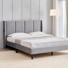 Home Centre | Helios Bravo Aden Upholstered King Size Bed Without Storage | Engineered Wood | Grey | 1 Year Warranty