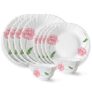 Larah by Borosil Red Mist Fluted Series Opalware Dinner Set | 12 Pieces for Family of 4 | Microwave & Dishwasher Safe | Bone-Ash Free | Crockery Set for Dining & Gifting | Plates & Bowls | White