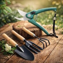 Planetxero 4-Piece Gardening Tools Kit For Home (Wooden Handle Cultivator,Fork, Trowel) Pruner Cutter –Stainless Steel Garden Set, Farming Tool & Essentials For Indoor Outdoor Agriculture Use (Gtk)
