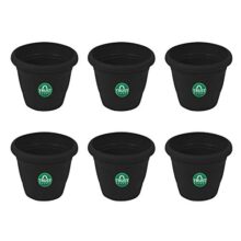 Trustbasket Uv Treated Plastic Round Pot (8 Inches) -Black Color -Set Of 6 | Heavy Duty Highly Durable Plant Containergamla For Indoor Home Decor & Outdoor Balcony Garden