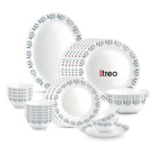 Treo by Milton Opalware Aurelia Lavelle Dinner Set of 27 | Serving for 6 | Microwave & Dishwasher Safe | Bone-Ash Free | Tempered Toughness | Plates & Bowls | Crockery Set for Dining & Gifting